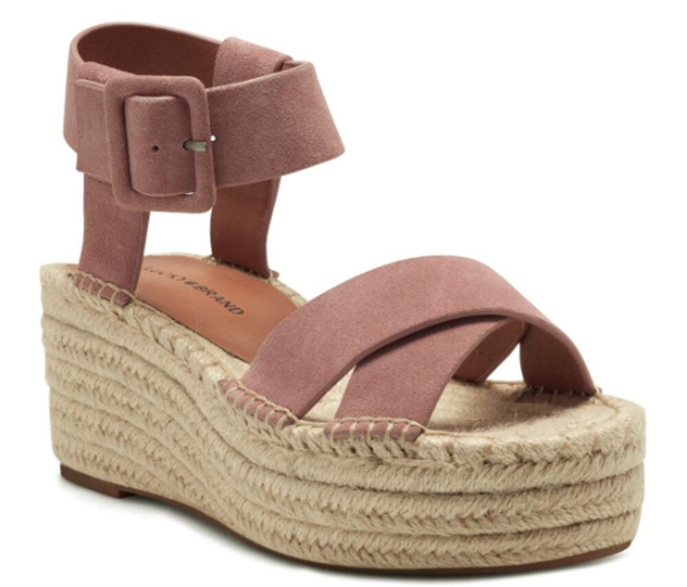 Lucky Brand Womens Audrinah Wedge Sandals Size 8.5 M Pink Taupe Suede NWOB